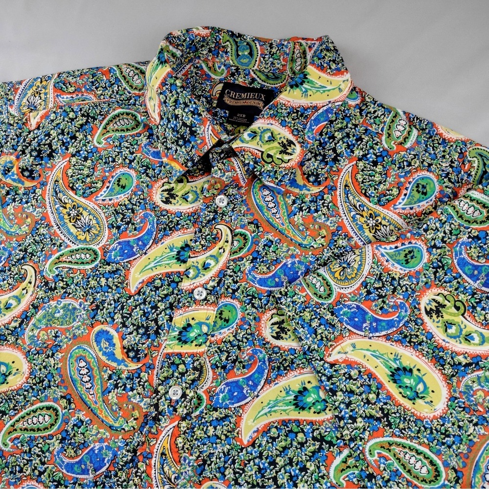 Cremieux Button Down Shirt Mens 2XB Paisley Print Short Sleeve Stretch Cotton